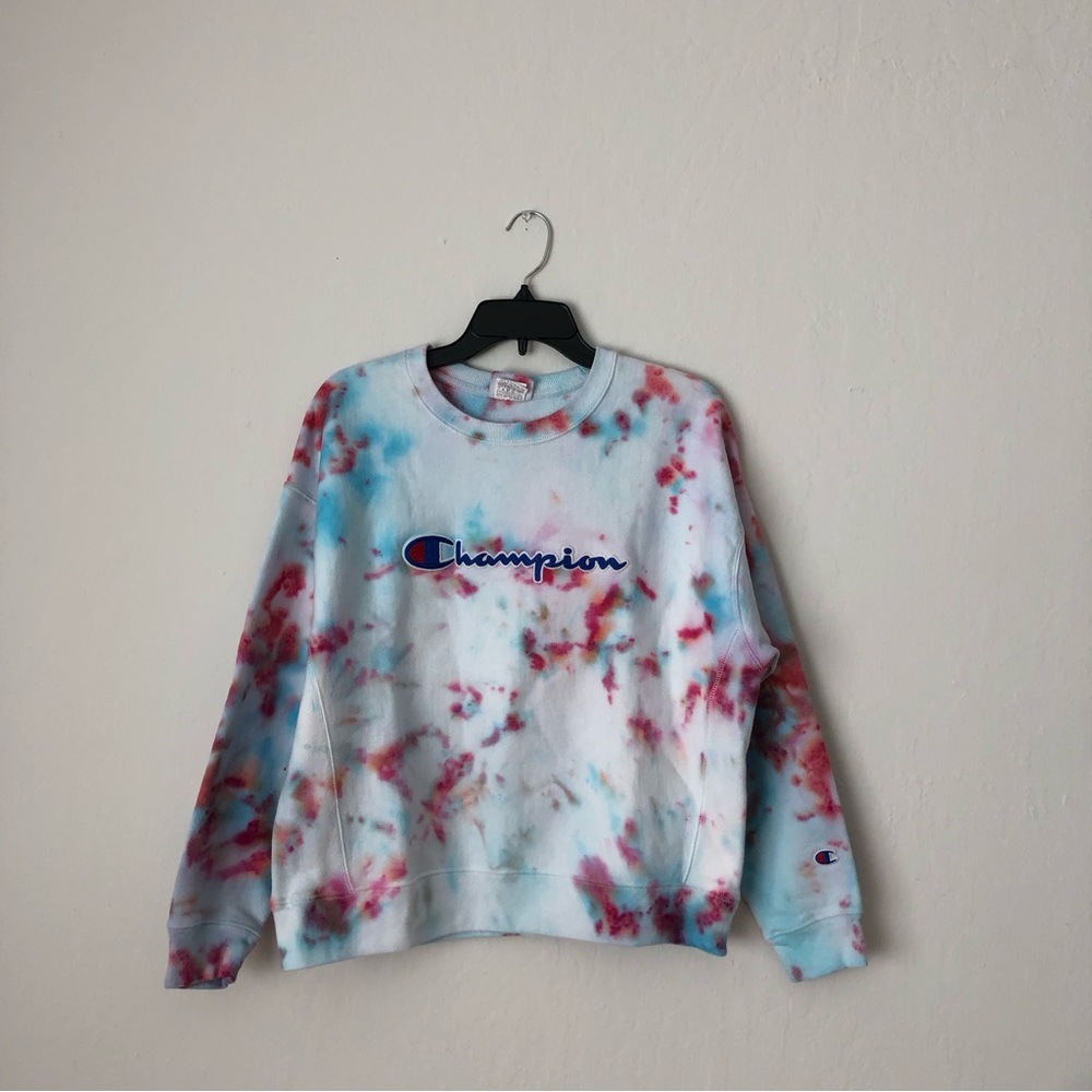 Champion Sweater Pull Over Tie Dye Colorful Youth XL Cotton Polyester Comfy Warm